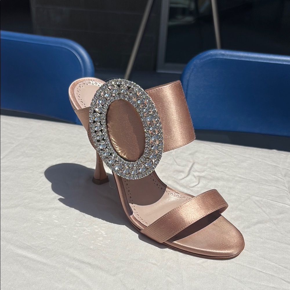 Manolo Blahnik Gold Heels with Crystal Embellishment